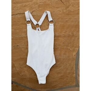 Something Navy Core Ribbed One-Piece Swimsuit in White Size XS